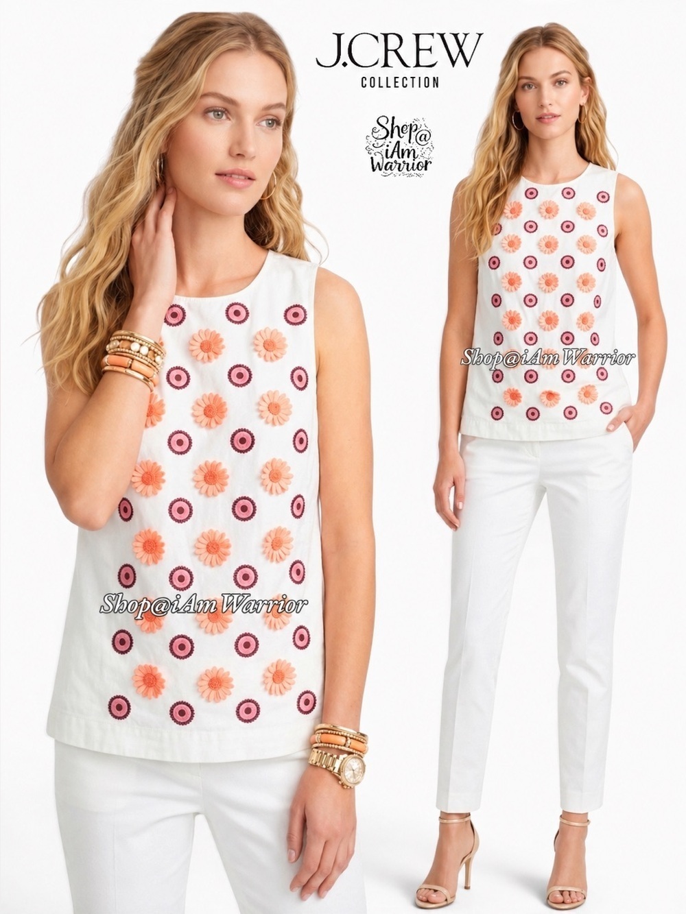 J.Crew Collection embroidered 3D flower sleeveless top *shop@iamwarrior